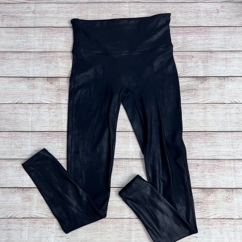 Spanx Faux Leather Leggings Womens Medium Black‎ High Rise Compression Slimming